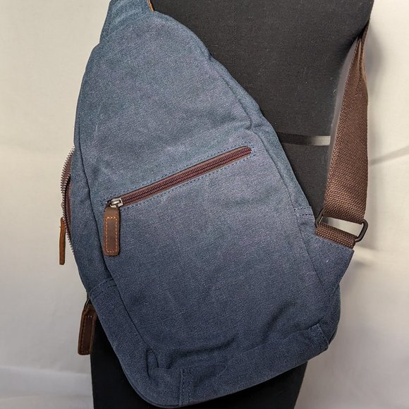 DaVan Sling Shoulder Bag Leather Trim W/ Water Repellent Canvas - Picture 4 of 4